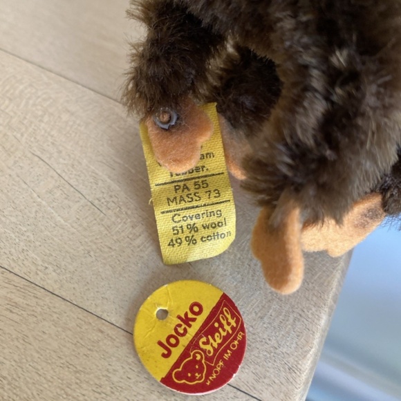 3 Vintage 1970s Steiff Mohair Teddybar & Jocko Monkey Original Tags & Buttons - Picture 10 of 10
